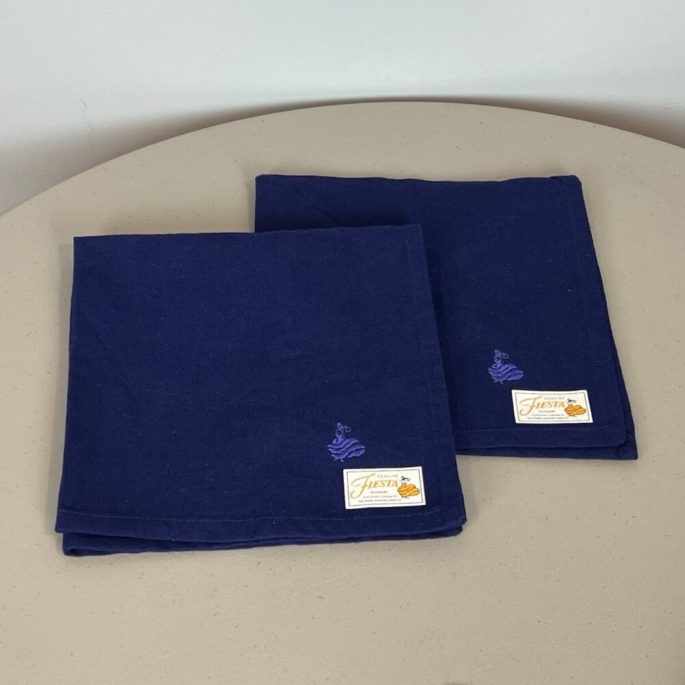 Fiesta Cloth Napkins Set of 2 Blue NWOT Solid with Logo Fiestaware